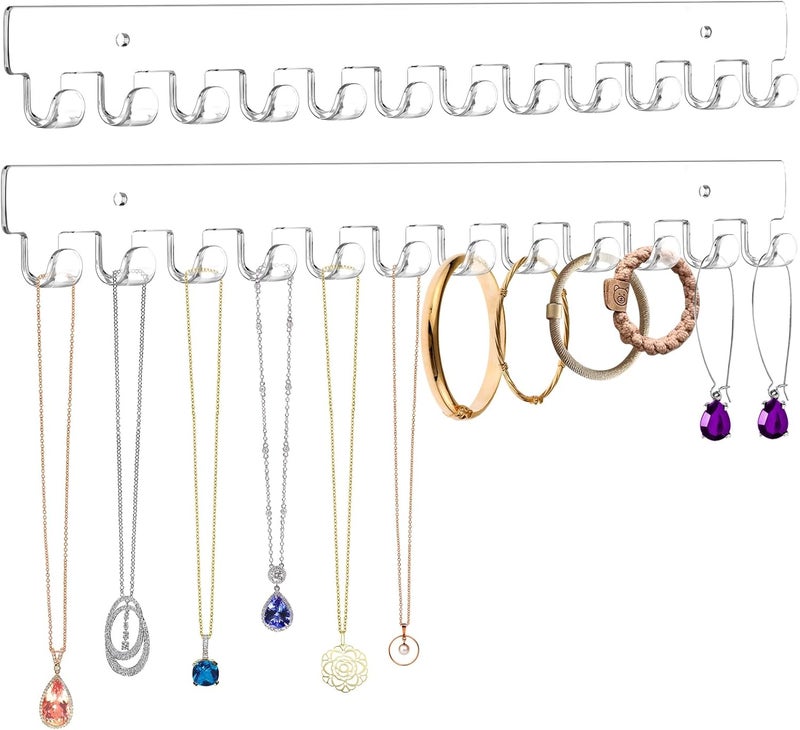 Mecnmsa 2 Pack Necklace Holder - Hanging Jewelry Organizer, Self-Adhesive, Wall Mount (Clear) - Image 1